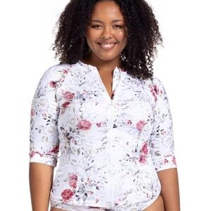 NWT | Artesands Clementine Sunsafe Mid Length Sleeve Rash Guard‎ Zip Up Swim Top